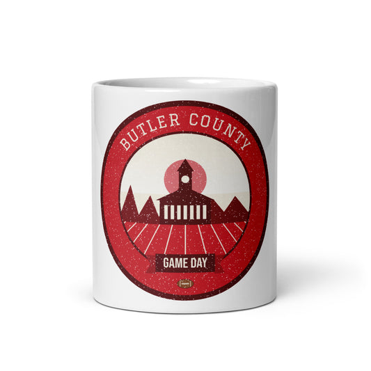 Red & White Georgian Brick Game Day Mug in white, front