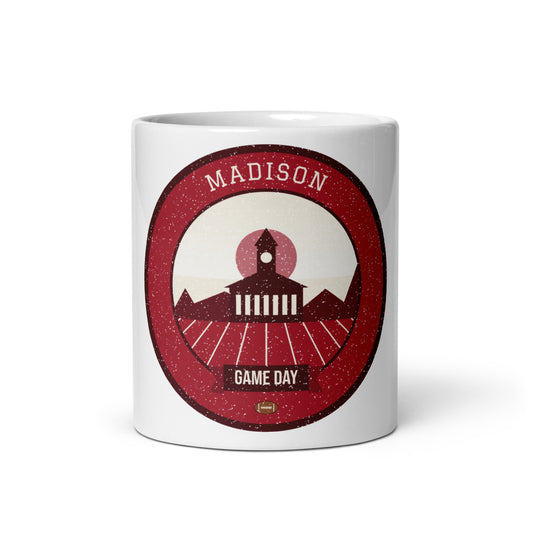 Red & White Isthmus Game Day Mug in white, front