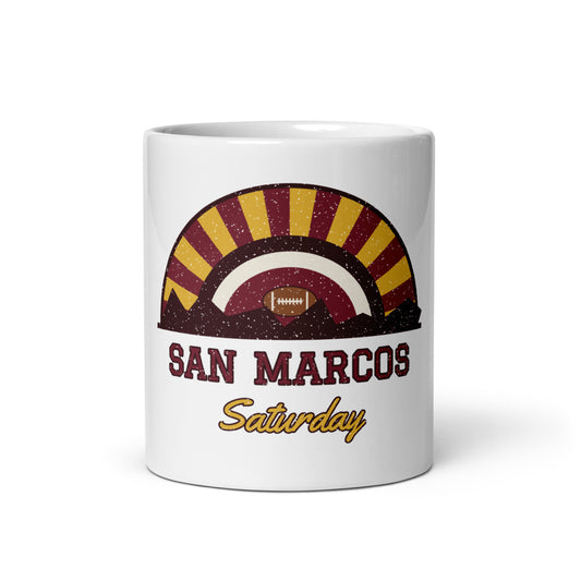 San Marcos Saturday Mug in white, front