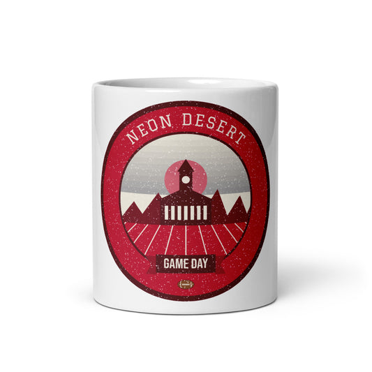 Scarlet Desert Neon Game Day Mug in white, front