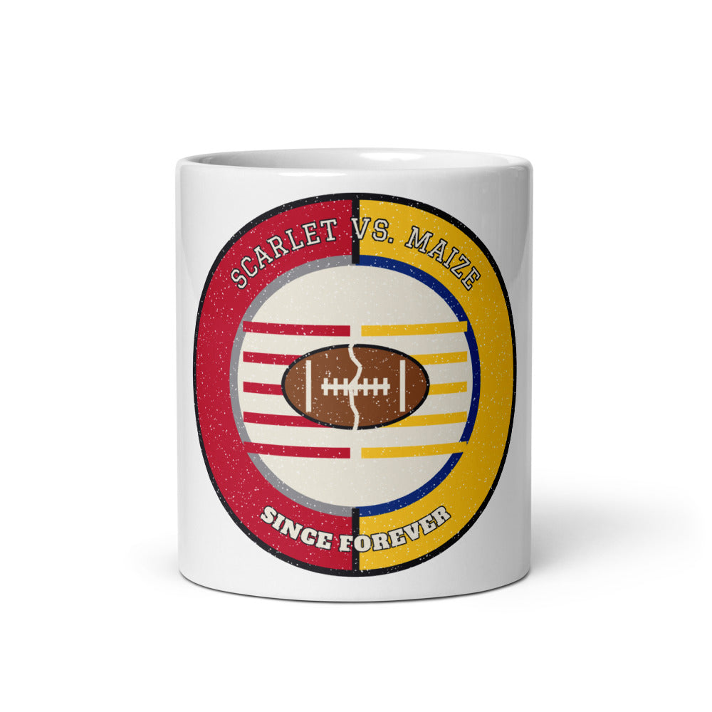 Scarlet vs Maize Since Forever Football Mug in white, front