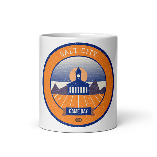 Tangerine Lake-Effect Game Day Mug in white, front