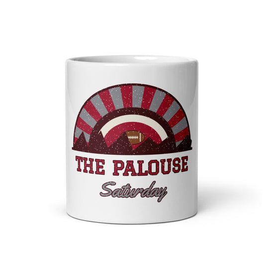 The Palouse Saturday Mug in white, front