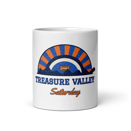 Treasure Valley Saturday Mug in white, front