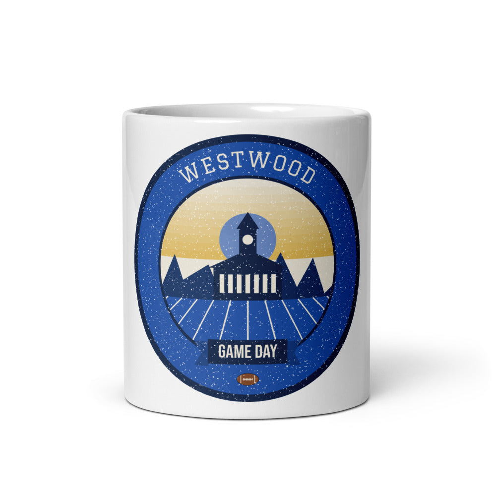 Westwood Blue & Gold Game Day Mug in white, front