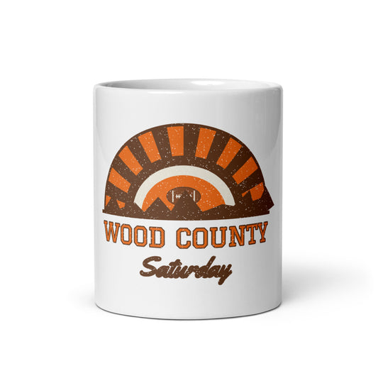 Wood County Saturday Mug in white, front