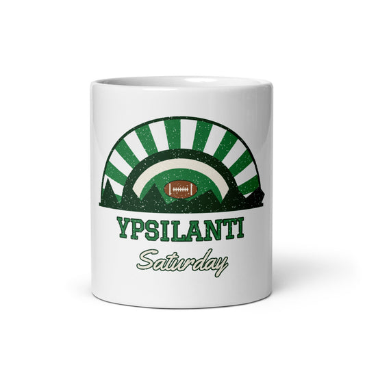 Ypsilanti Saturday Mug in white, front