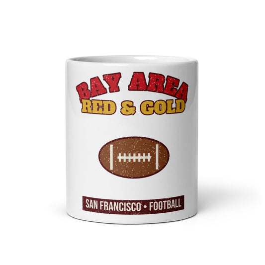 Bay Area Red & Gold Football Mug in white, front