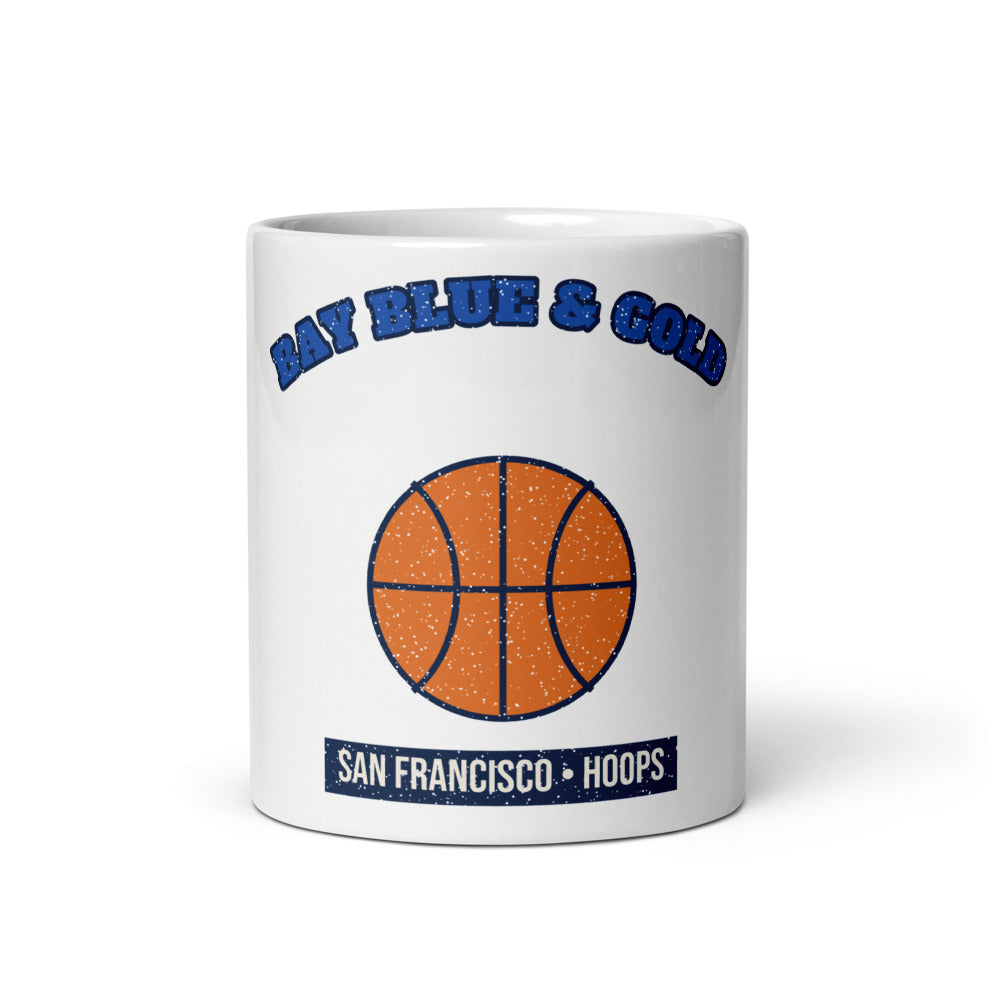 Bay Blue & Gold Hoops Mug in white, front
