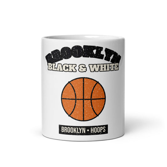 Brooklyn Black & White Hoops Mug in white, front