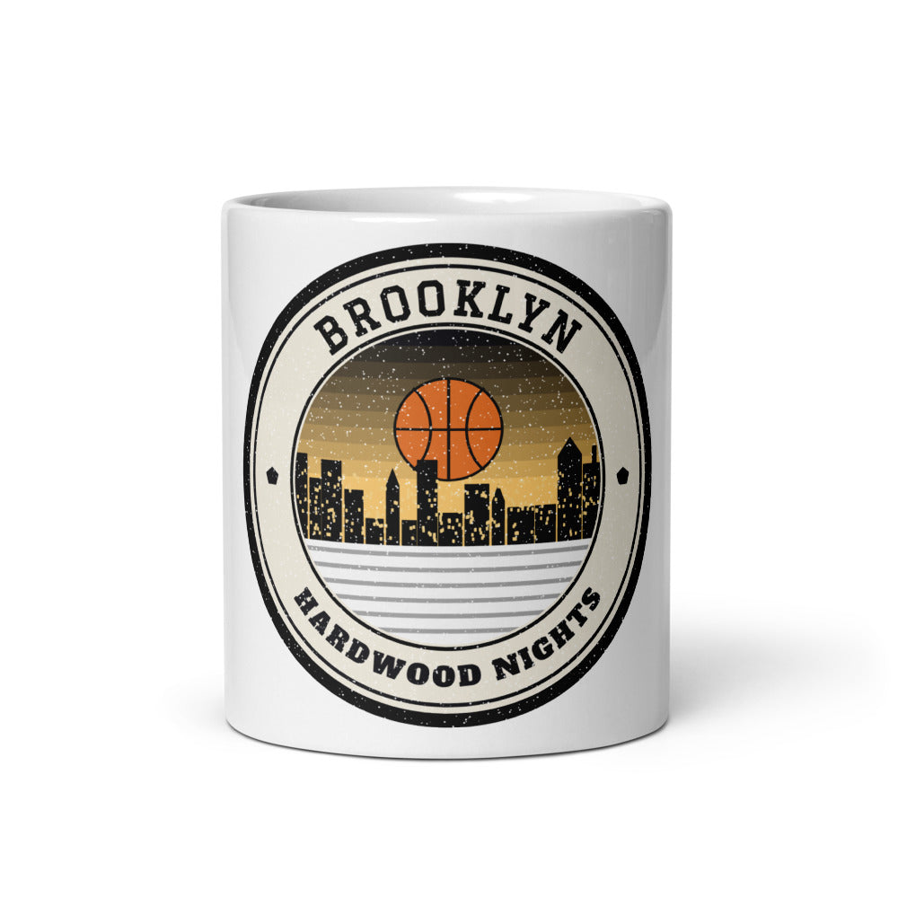 Brooklyn Hardwood Nights Mug in white, front