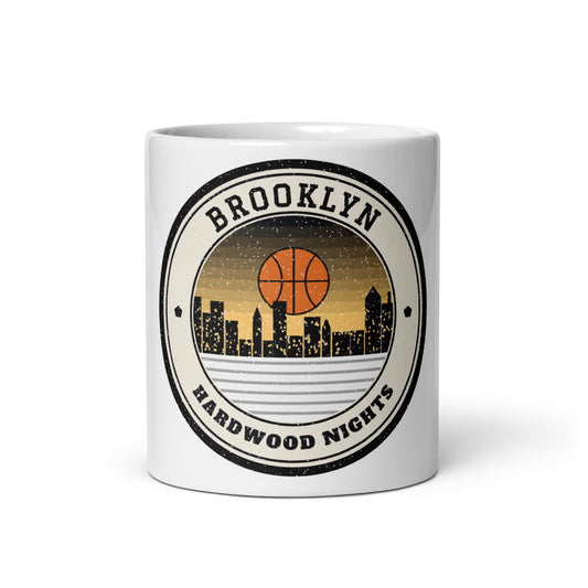 Brooklyn Hardwood Nights Mug in white, front