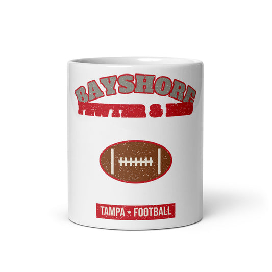 Bayshore Pewter & Red Football Mug in white, front