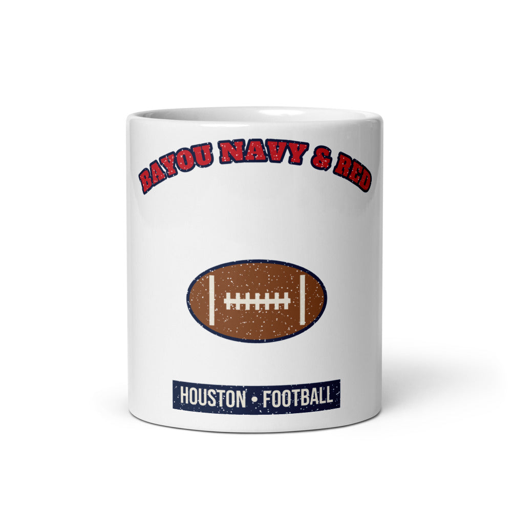 Bayou Navy & Red Football Mug in white, front