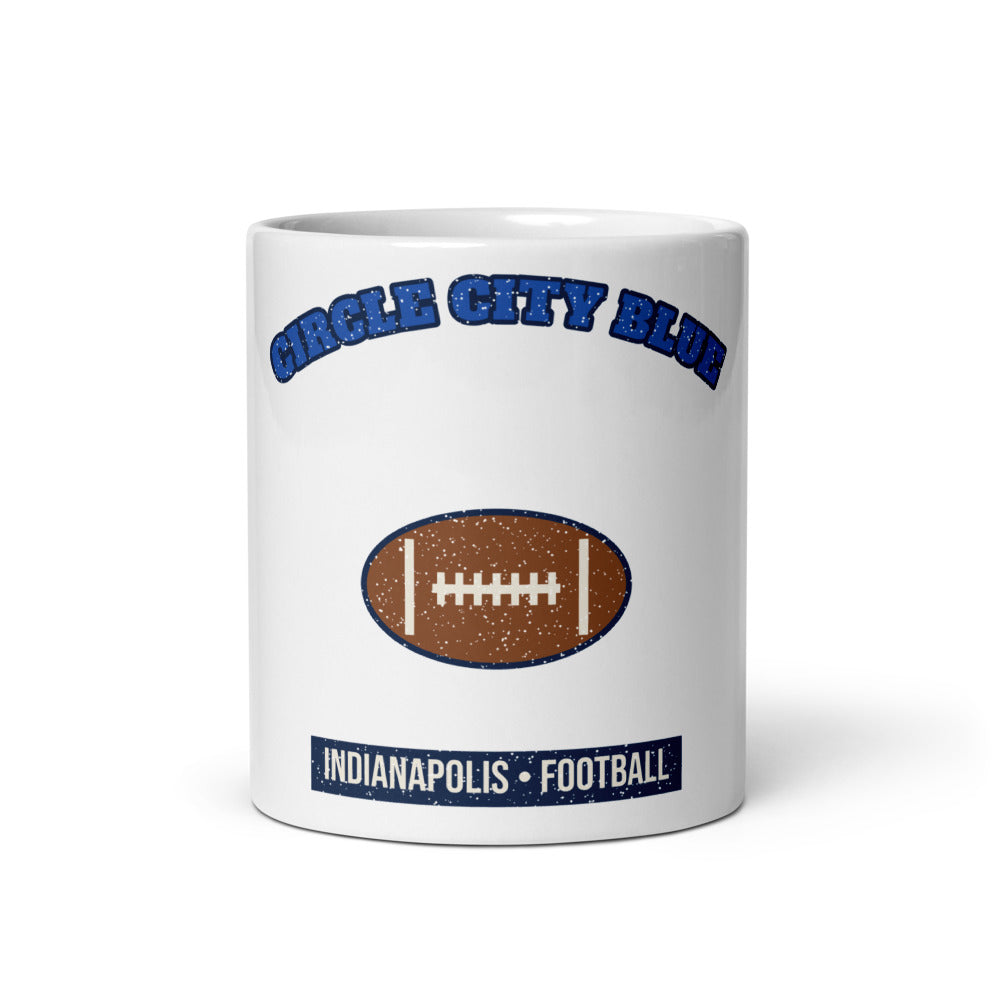 Circle City Blue Football Mug in white, front
