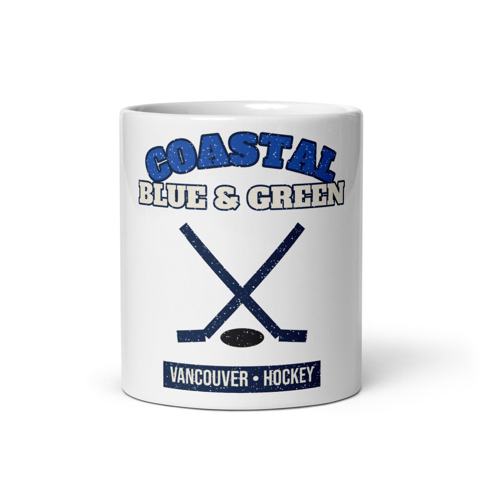 Coastal Blue & Green Hockey Mug in white, front
