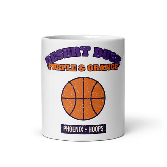 Desert Dusk Purple & Orange Hoops Mug in white, front
