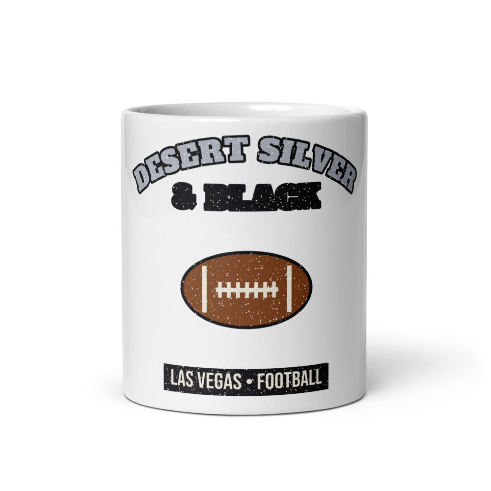 Desert Silver & Black Football Mug in white, front