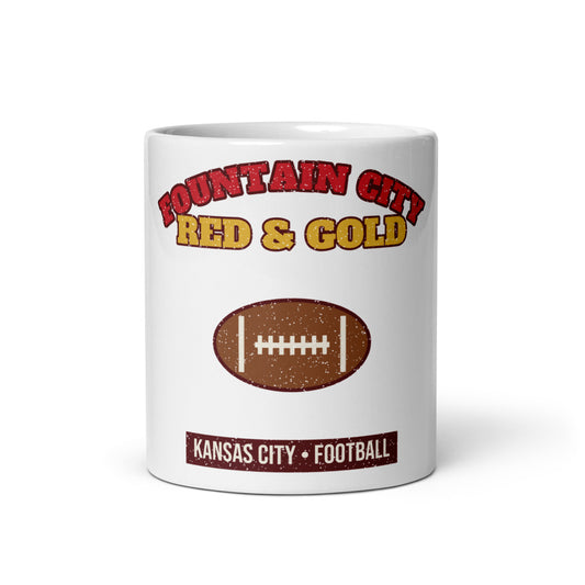 Fountain City Red & Gold Football Mug in white, front