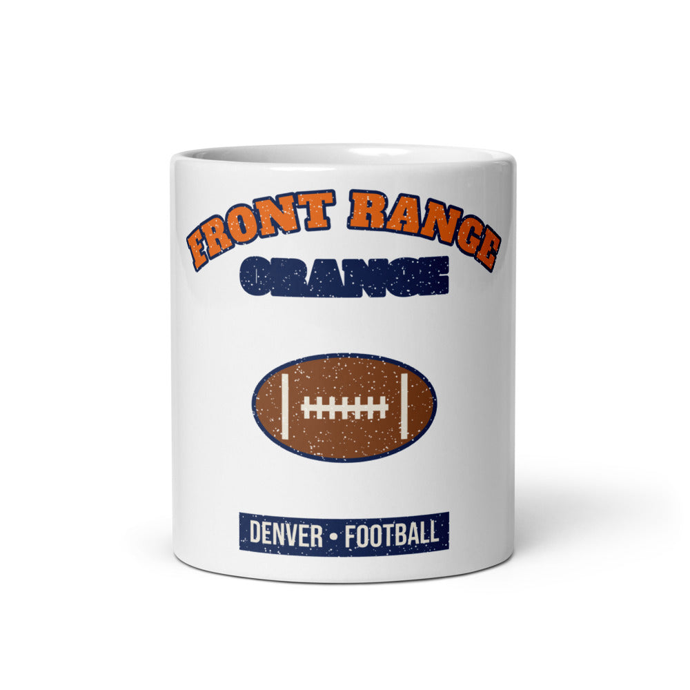 Front Range Orange Football Mug in white, front