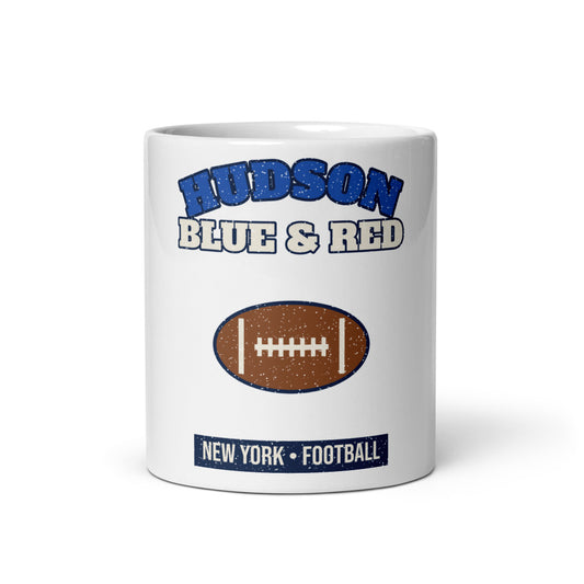Hudson Blue & Red Football Mug in white, front