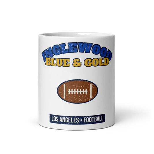 Inglewood Blue & Gold Football Mug in white, front