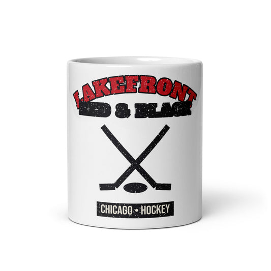 Lakefront Red & Black Hockey Mug in white, front