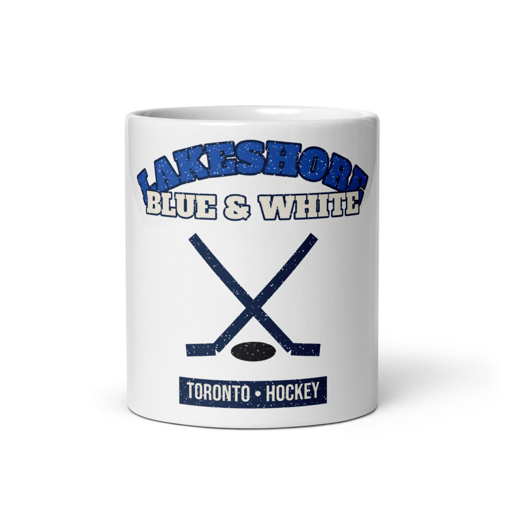 Lakeshore Blue & White Hockey Mug in white, front