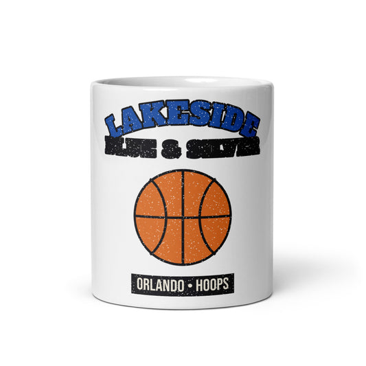 Lakeside Blue & Silver Hoops Mug in white, front