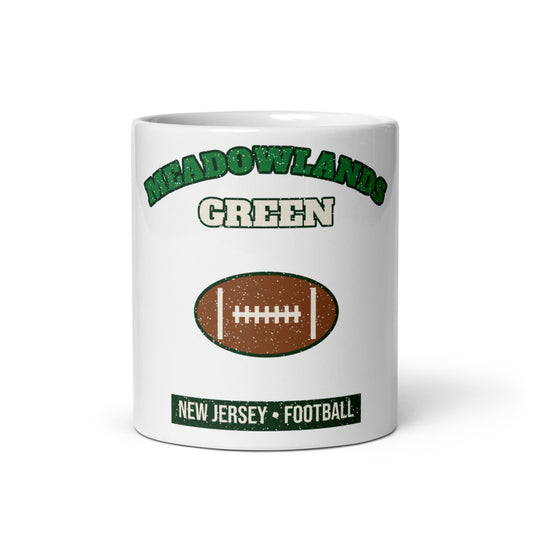 Meadowlands Green Football Mug in white, front