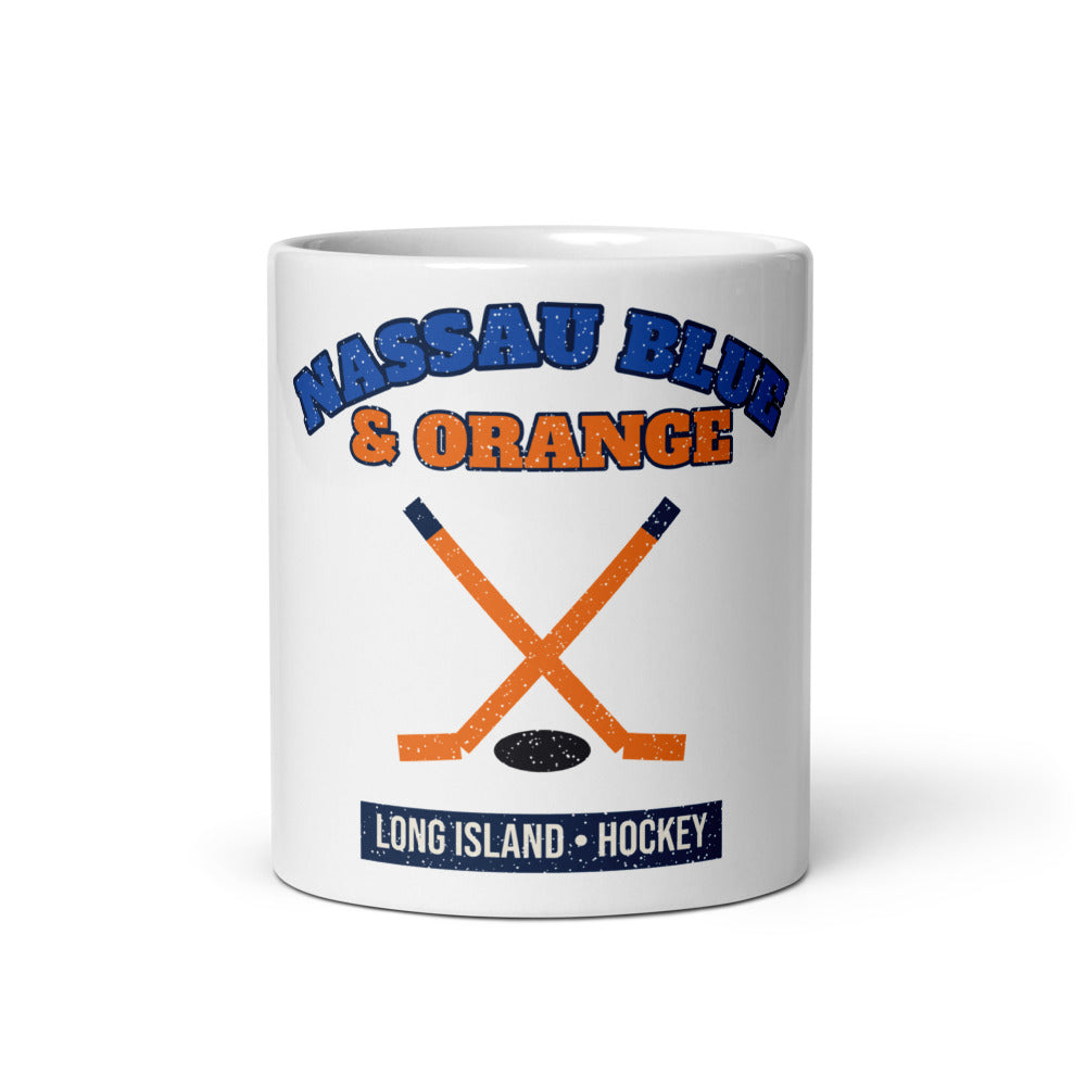 Nassau Blue & Orange Hockey Mug in white, front