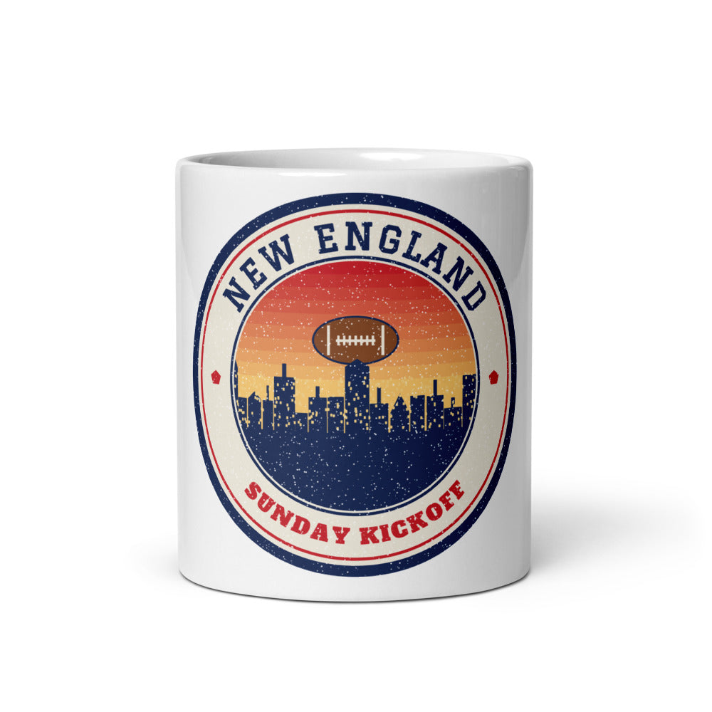 New England Sunday Kickoff Mug in white, front
