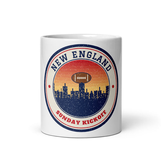 New England Sunday Kickoff Mug in white, front