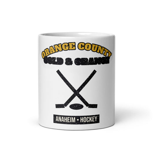 Orange County Gold & Orange Hockey Mug in white, front