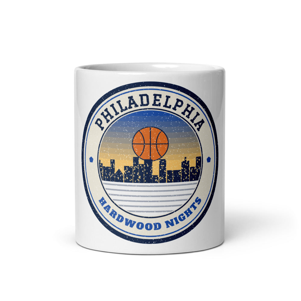 Philadelphia Hardwood Nights Mug in white, front