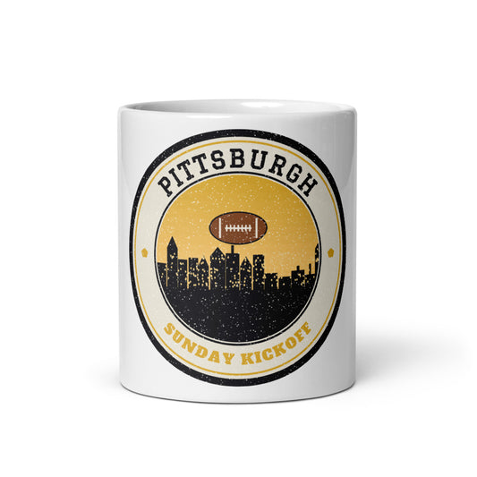 Pittsburgh Sunday Kickoff Mug in white, front