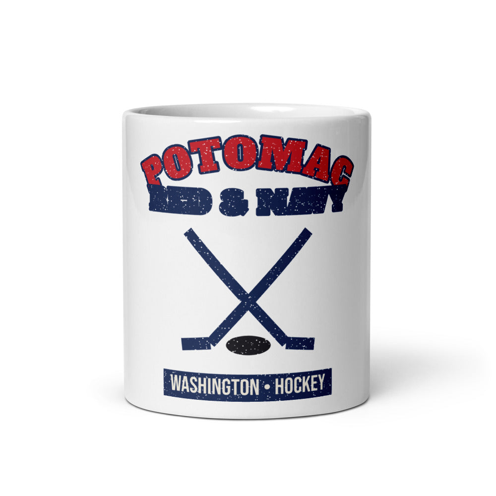 Potomac Red & Navy Hockey Mug in white, front