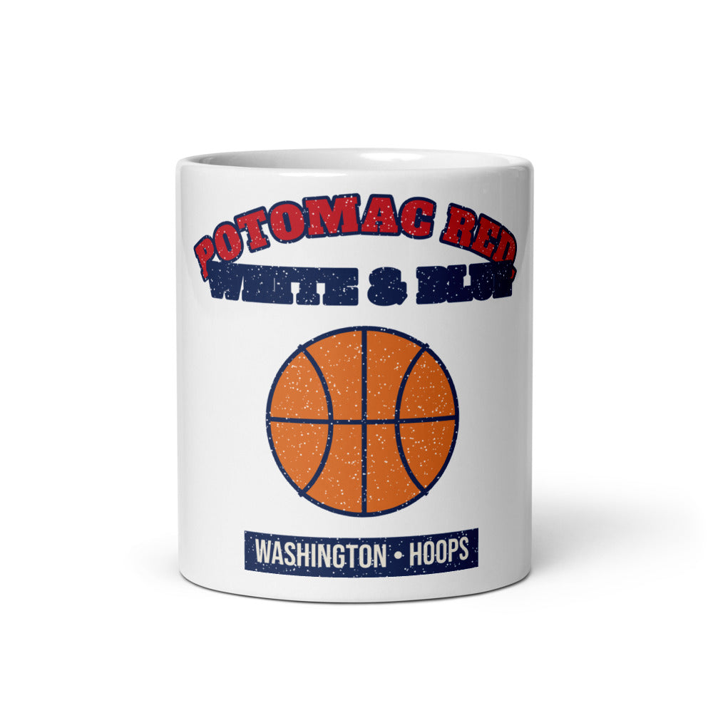 Potomac Red, White & Blue Hoops Mug in white, front