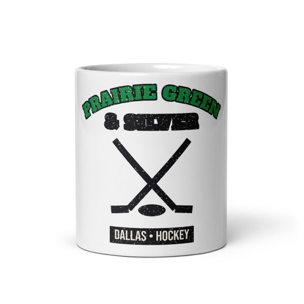 Prairie Green & Silver Hockey Mug in white, front