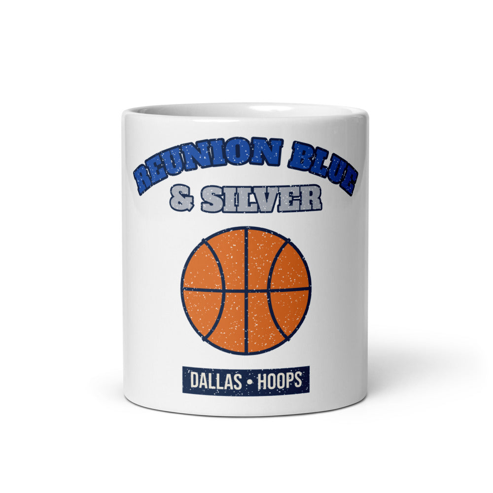 Reunion Blue & Silver Hoops Mug in white, front