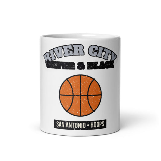 River City Silver & Black Hoops Mug in white, front