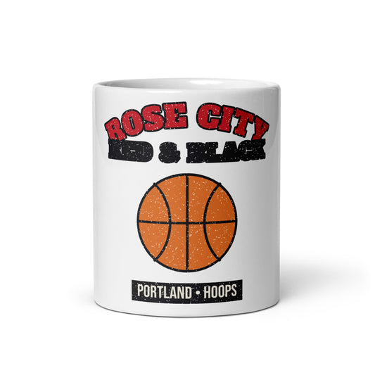 Rose City Red & Black Hoops Mug in white, front