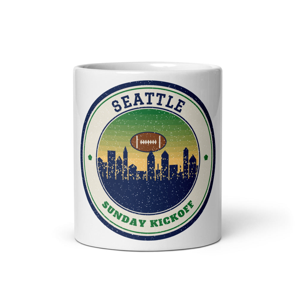 Seattle Sunday Kickoff Mug in white, front