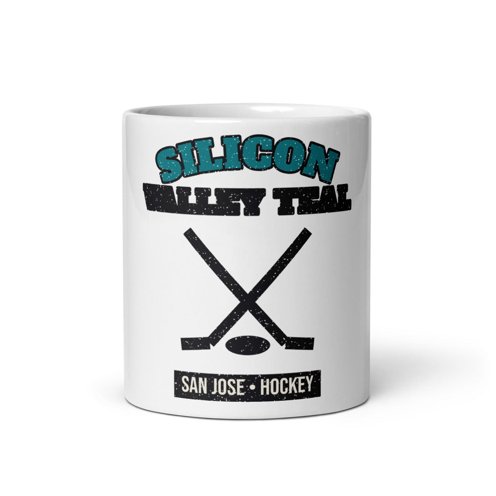 Silicon Valley Teal Hockey Mug in white, front