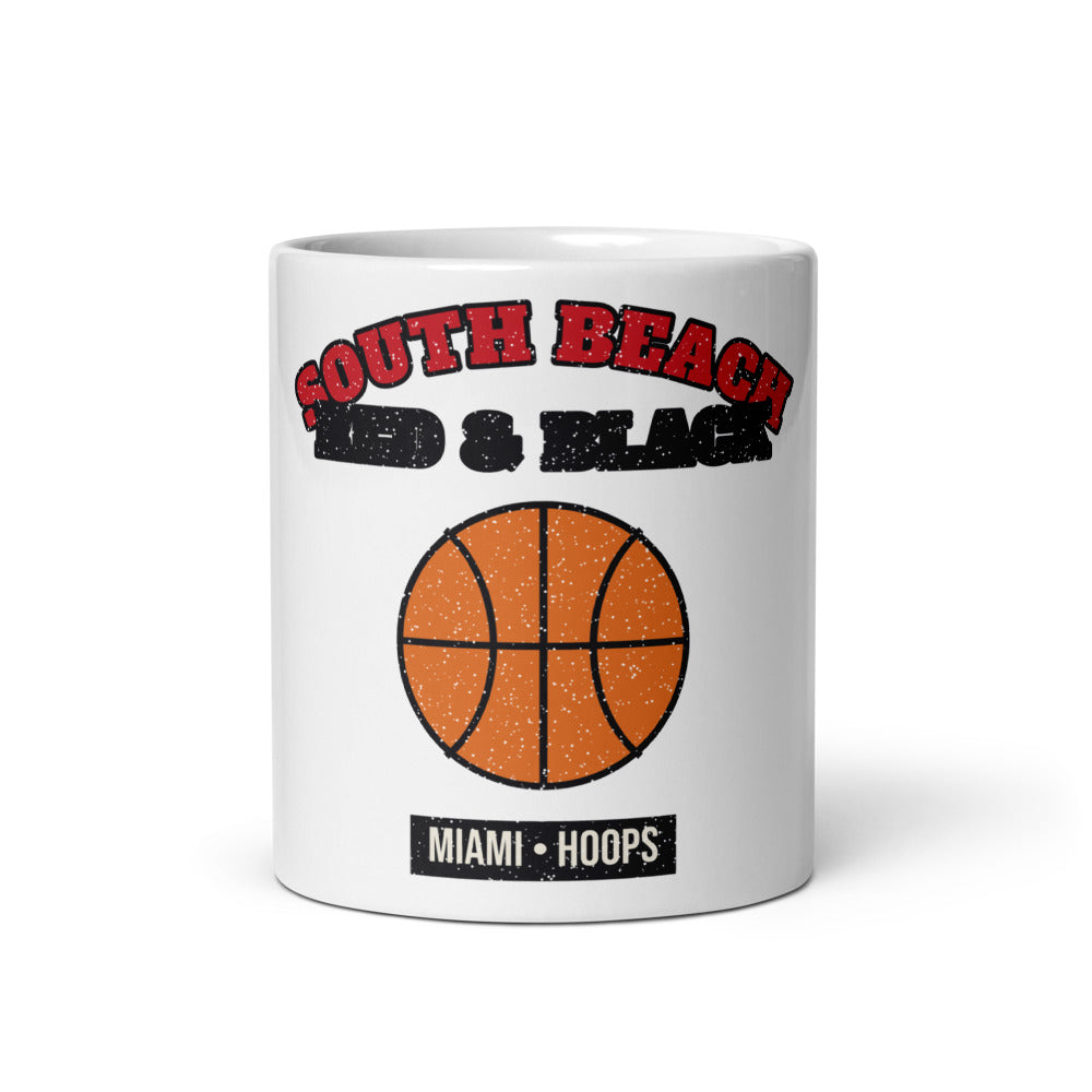 South Beach Red & Black Hoops Mug in white, front