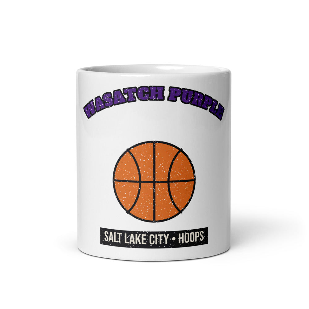 Wasatch Purple Hoops Mug in white, front