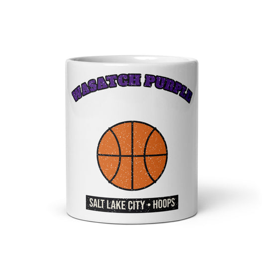 Wasatch Purple Hoops Mug in white, front