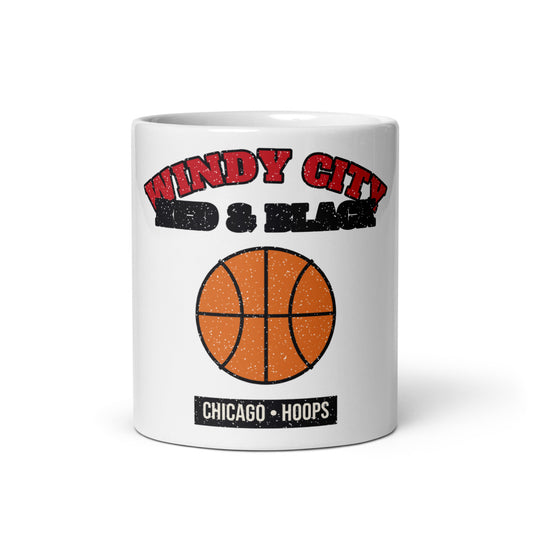 Windy City Red & Black Hoops Mug in white, front