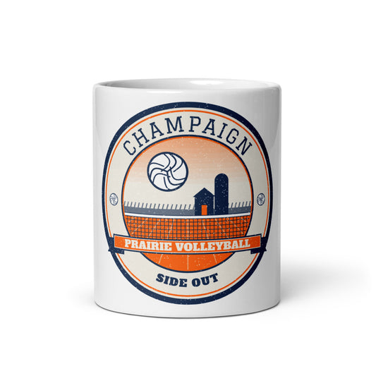 Champaign Prairie Volleyball Mug in white, front