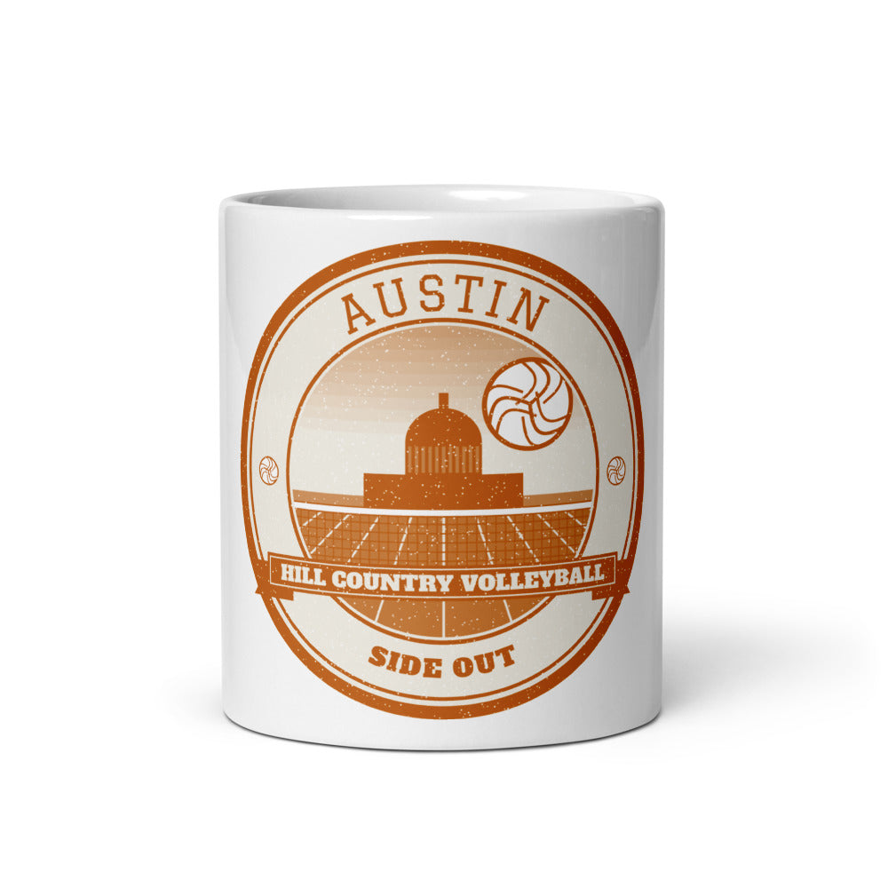 Austin Hill Country Volleyball Mug in white, front